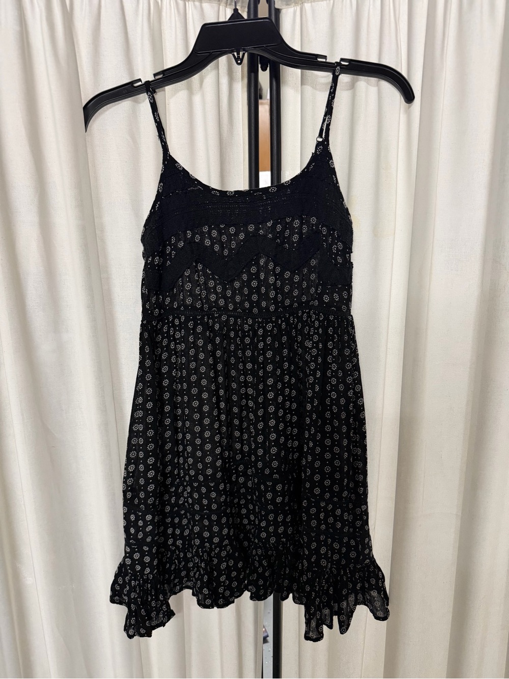 Black Mini Sundress with Delicate Pattern